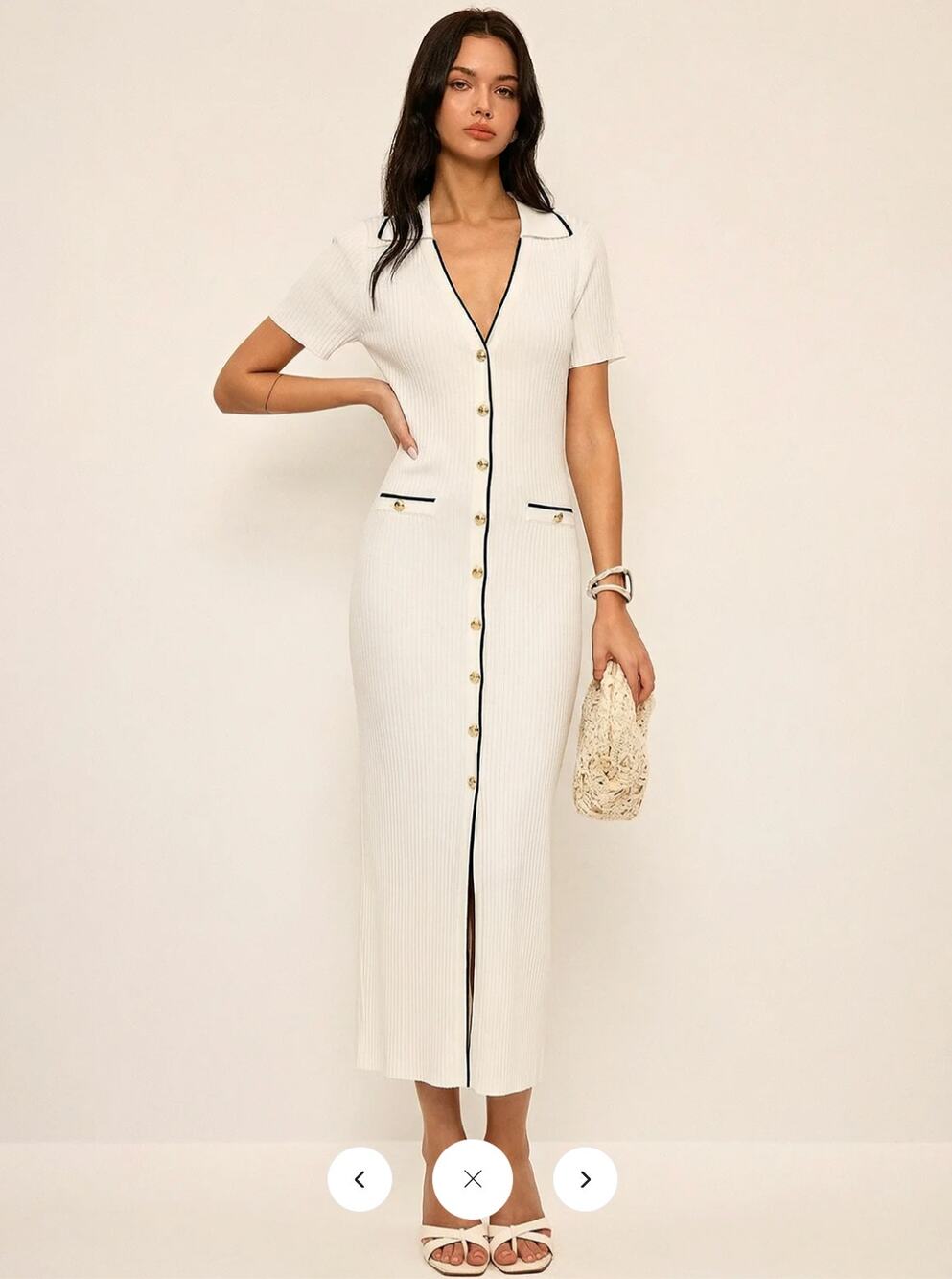 NWT  Commense Contrast Trim Button Front Knit Maxi Dress Sz XL